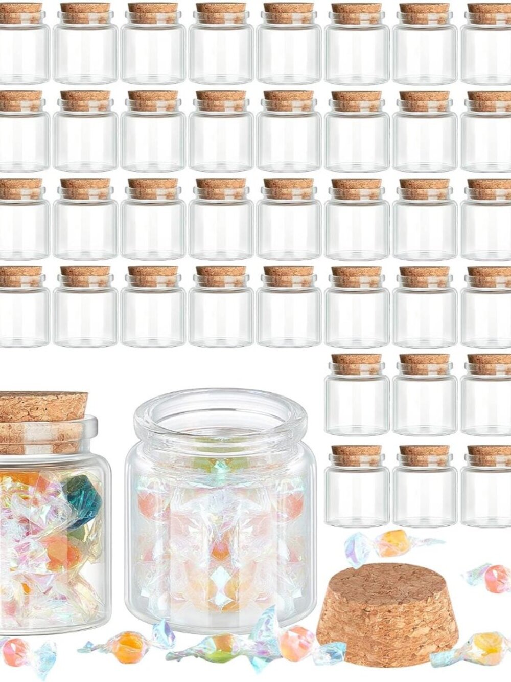48 Pcs Small Glass Bottles with Cork, 50 ml Vials Jars Mini Potion Bottles Empty